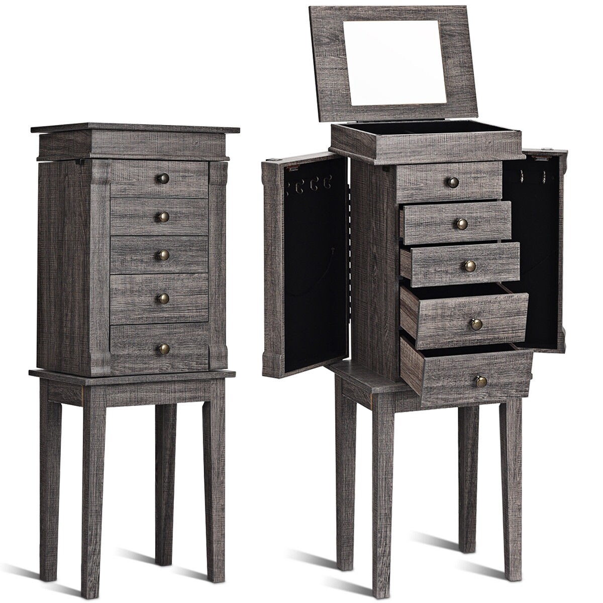 Standing Jewelry Cabinet Storage Organizer With Wooden Legs
