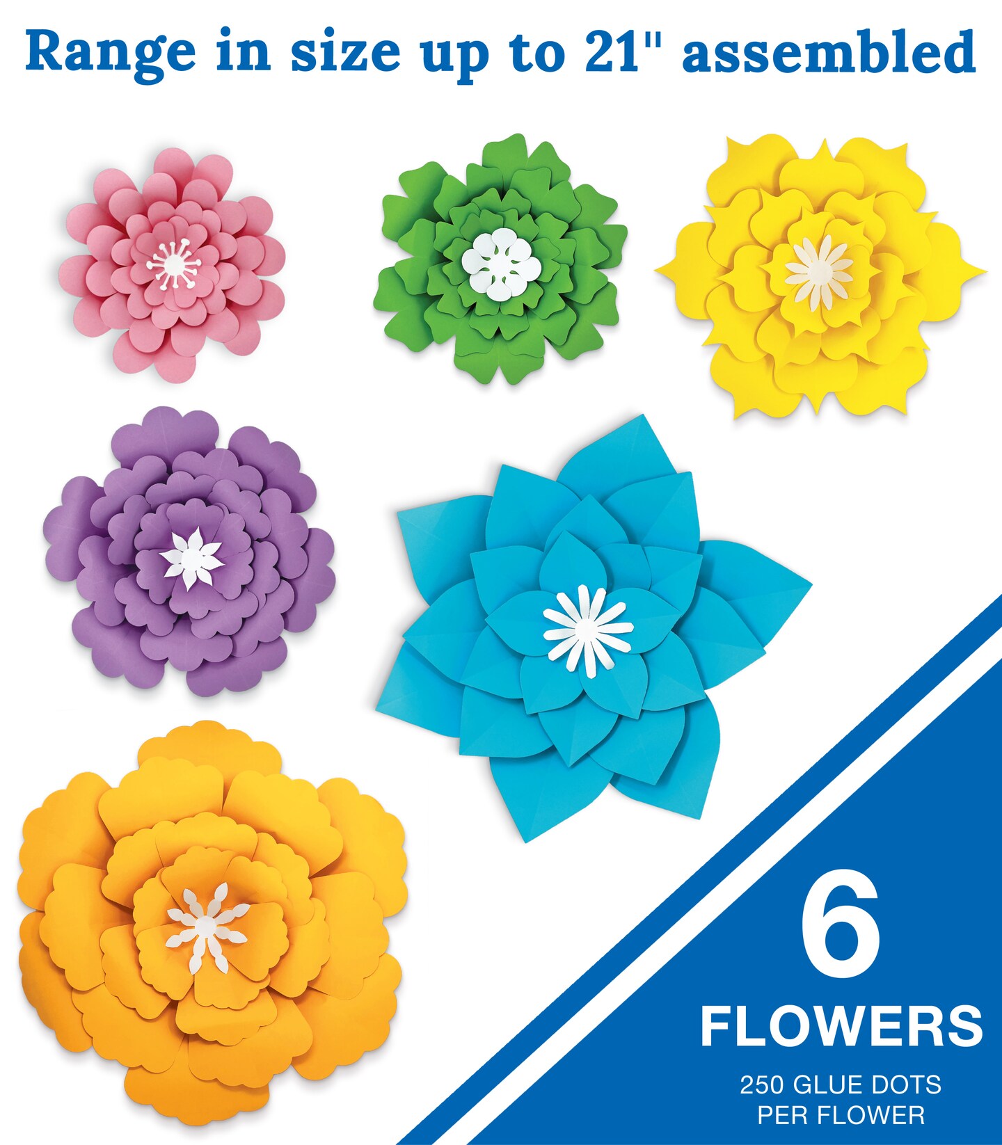 Carson Dellosa Creatively Inspired 3D Paper Flowers Decorations, 6 Colorful Large Paper Flowers for Flower Wall, Wedding, Bulletin Board, Cork Board, Party, Classroom Decor &#x26; More