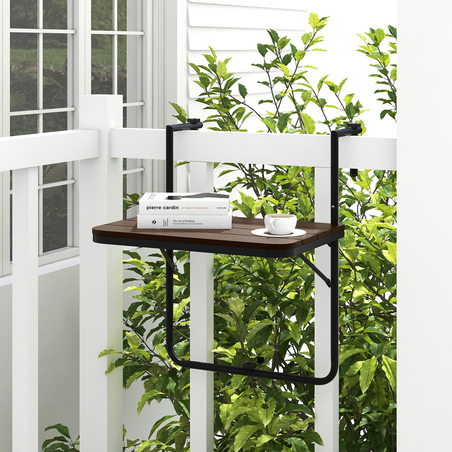 Folding Hanging Table With 3-level Adjustable Height For Patio Balcony