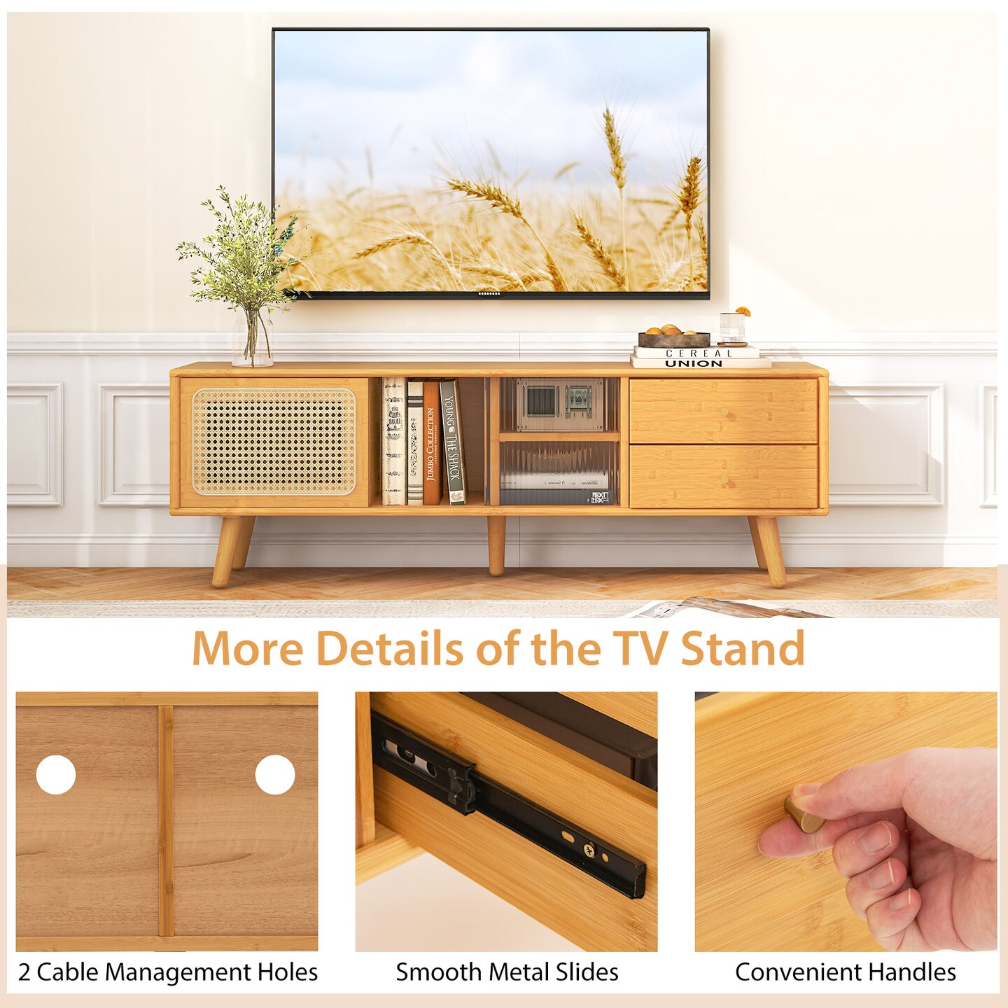 Wicker Tv Stand For Tv Up To 65 Inch-natural
