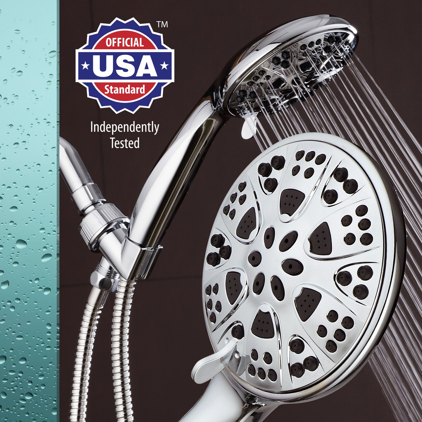 Aquadance High Pressure Hand Held Shower Head Chrome 5 Inch 6 Settings Model 3317