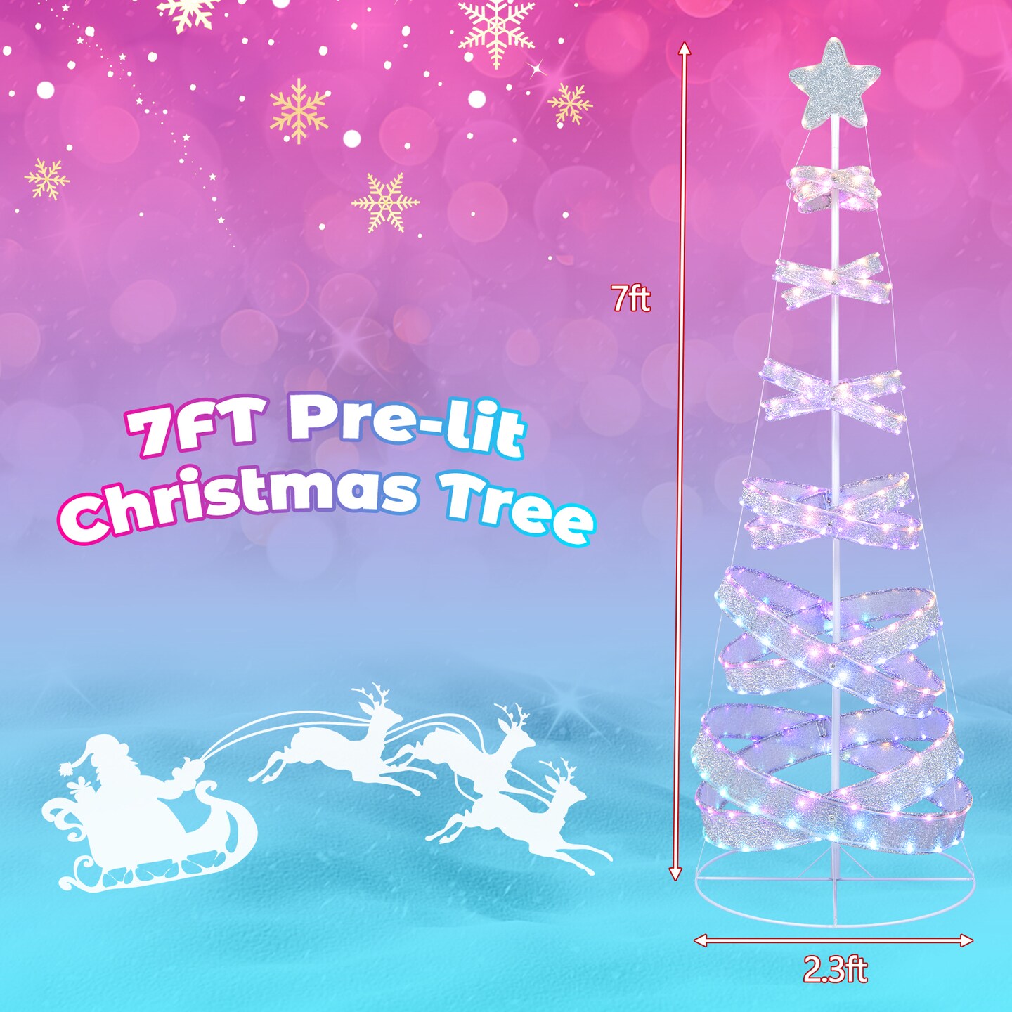 7 Feet Outdoor Spiral Christmas Tree For Party Xmas New Year Decoration