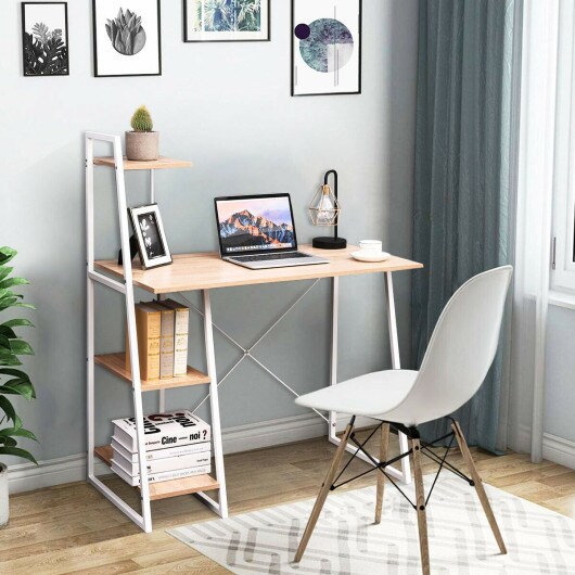 Study Workstation Computer Desk With 4 Tier Shelves