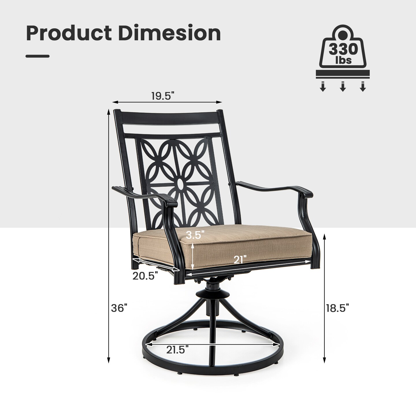2 Pieces Patio Swivel Chairs With Blossom Pattern Backrest And Cushions-Black