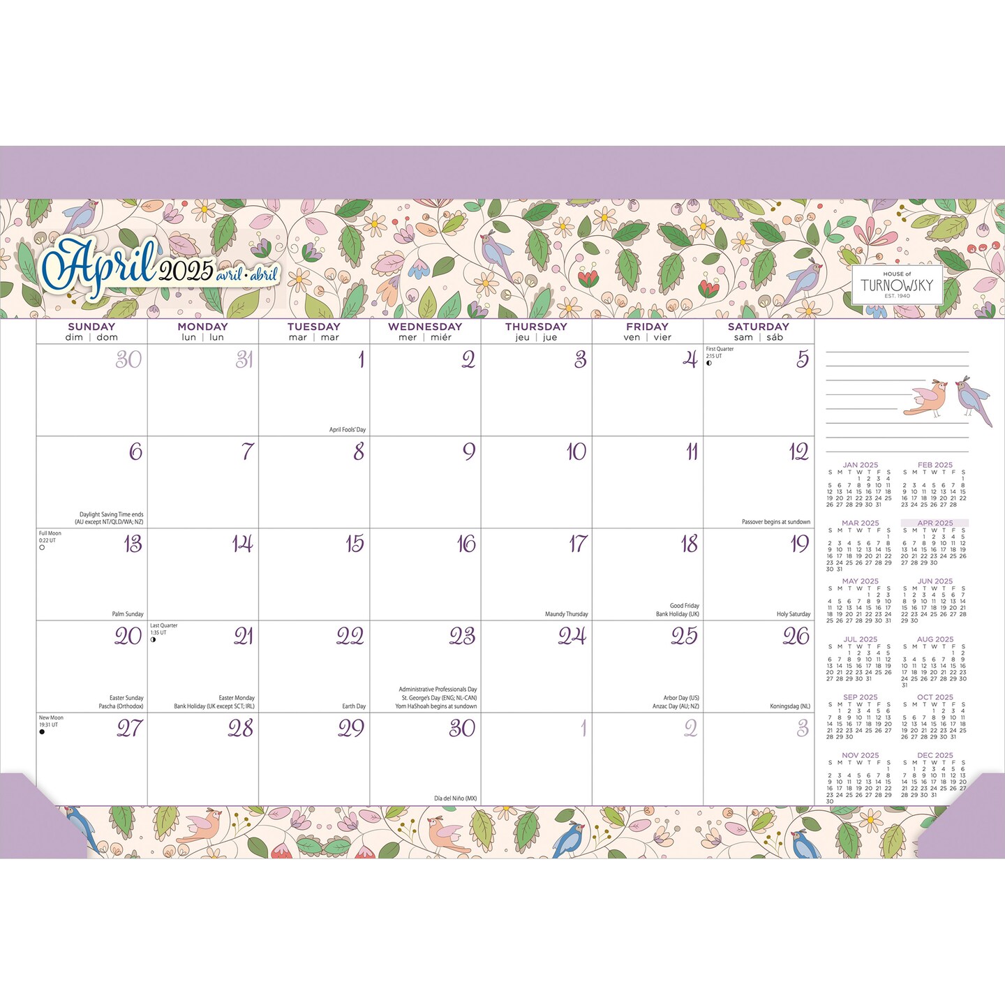 House of Turnowsky OFFICIAL | 2025 14 x 10 Inch 18 Months Monthly Desk Pad Calendar | July 2024 - December 2025 | Plato | Stationery Elegant Exclusive