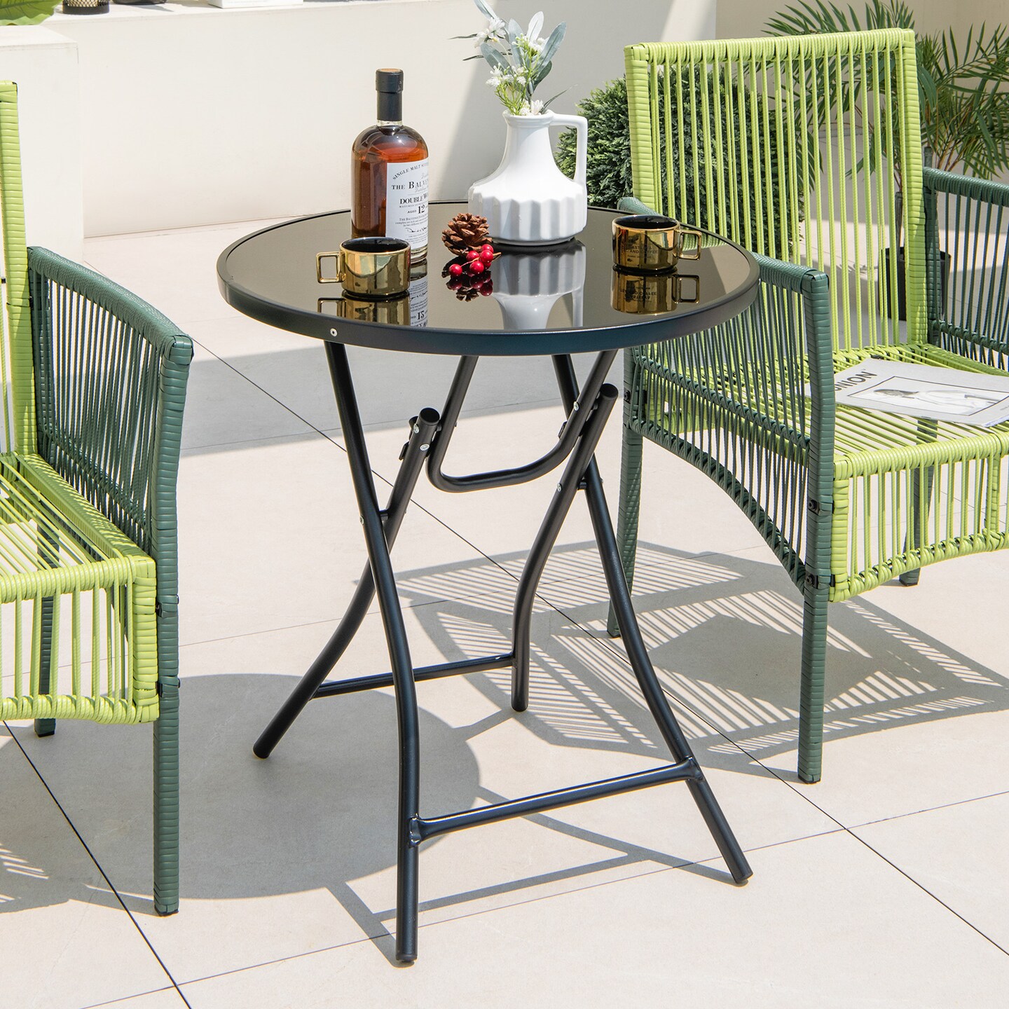23 Inch Round Bistro Table With Tempered Glass Tabletop