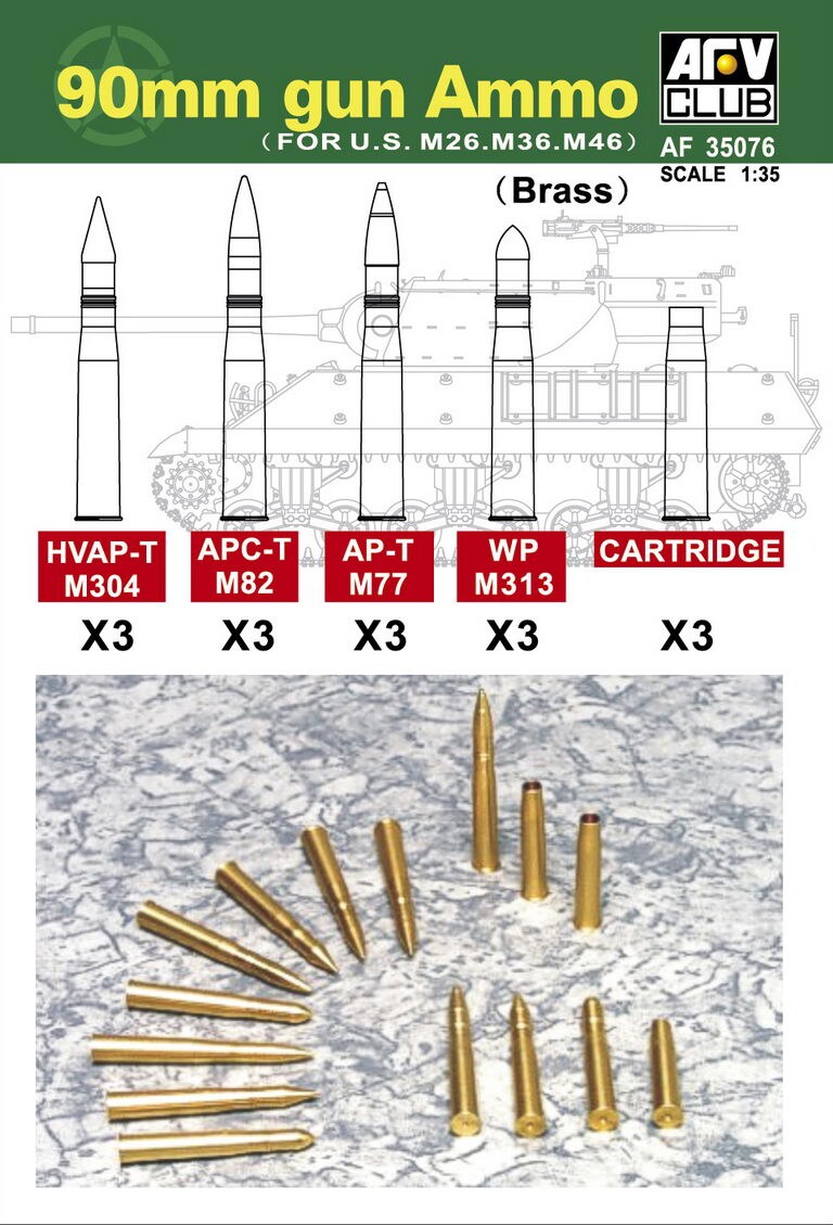 AFV Club 1/35 90mm Gun Ammo for US M26, M36 & M46 Plastic Model