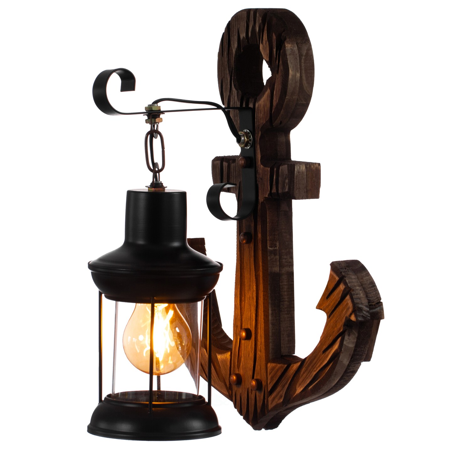 Vintage Industrial Anchor Shape Wooden Wall Lamp, Nautical Ship Wall Sconce Light, Rustic Anchor-shaped Wall Fixture, Anchor Design Wall Lantern, Coastal Boat Decor Lighting for Home Decor, Restaurant or Bar, Set of 2