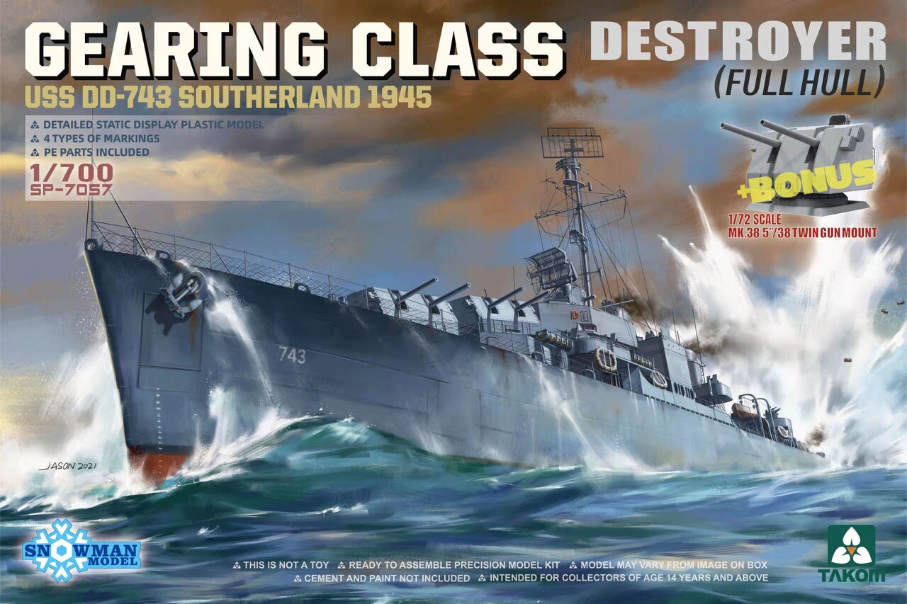 Takom  1/700 TAK7057SP - 1/700 Takom Gearing Class Destroyer USS DD-743 Southerland 1945 (Full Hull) Plastic Model