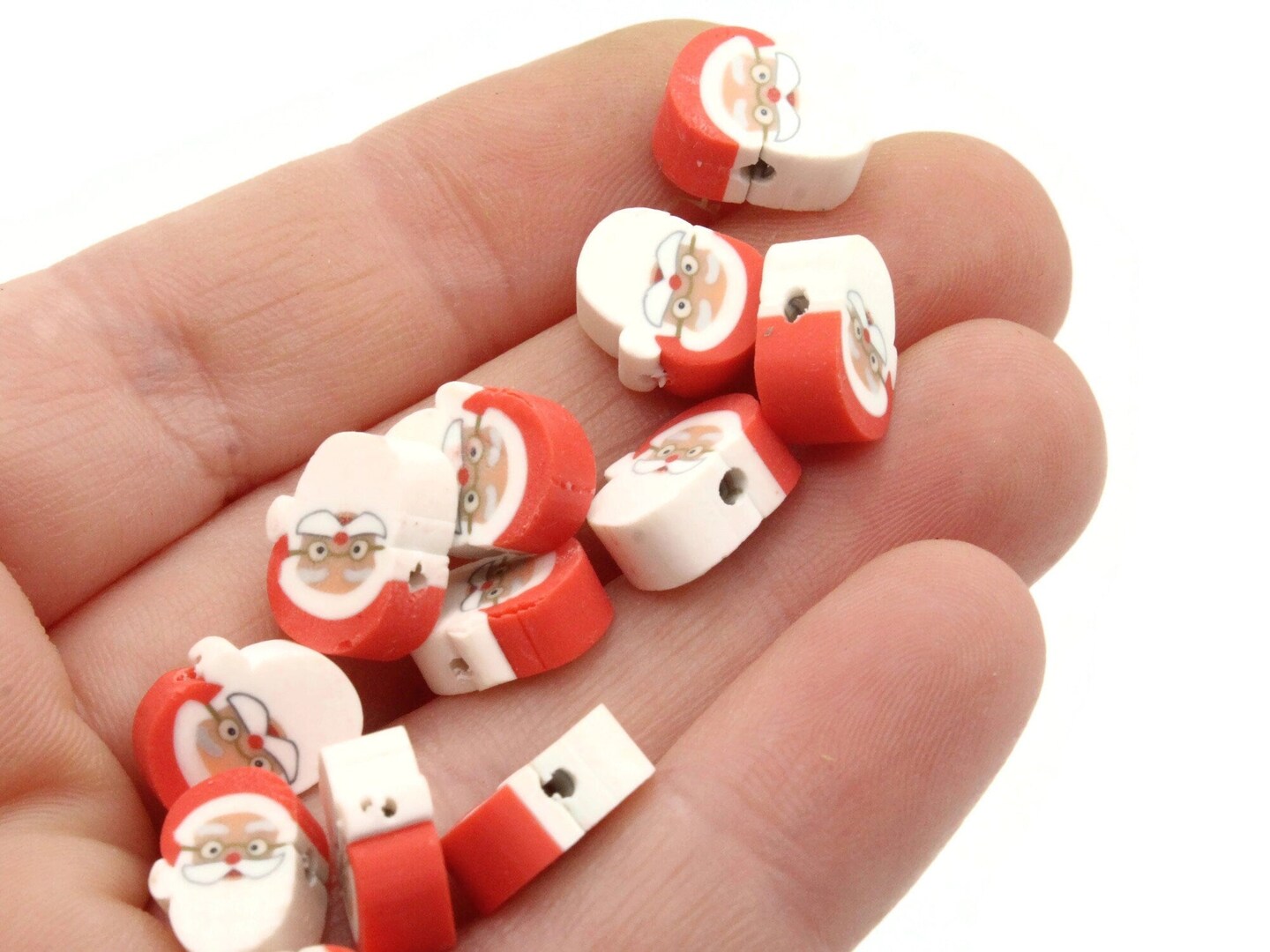20 Polymer Clay Red and White Santa Claus Beads bB1