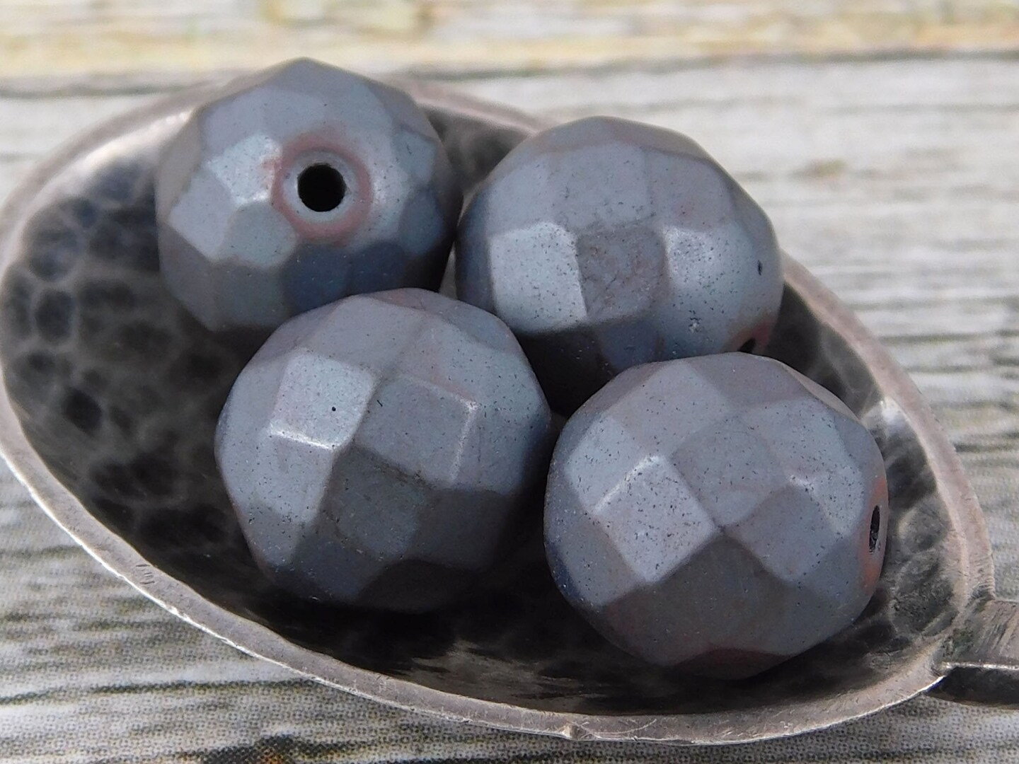 Matte Grey Faceted Round Hemalyke Beads