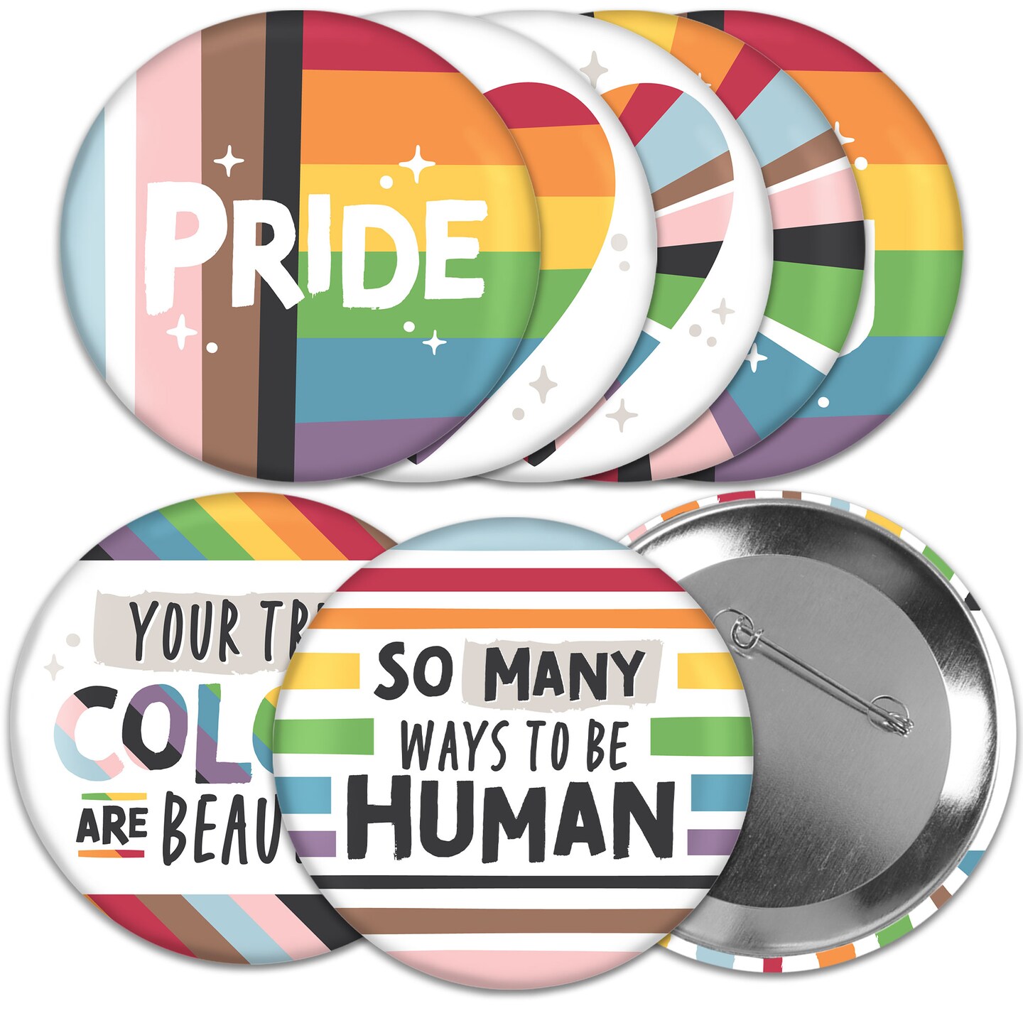 Big Dot of Happiness So Many Ways to Be Human - 3 inch Pride Party Badge - Pinback Buttons - Set of 8