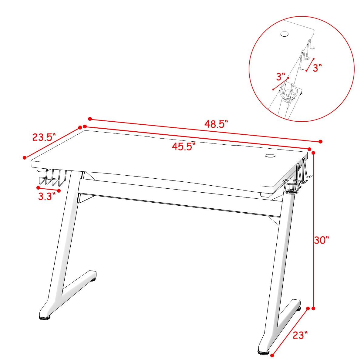 Gaming Desk Computer Studio Desk PC Table Z Shape Gamer Workstation w/Mousepad