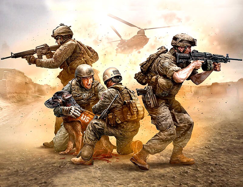 Master Box LTD  1/35 M No Soldier Left Behind (MWD Down) US Army Soldiers (x4) &#x26; Wounded Dog K Plastic Model