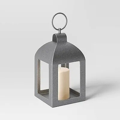 13&#x22; Aluminum Outdoor Lantern Candle Holder Dark Silver - Smith &#x26; Hawken