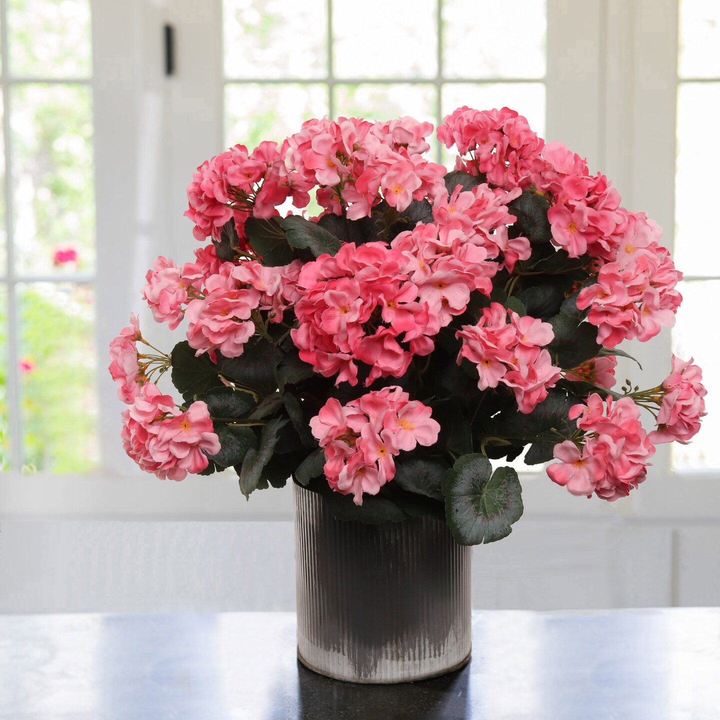 Vibrant Pink Artificial Geranium Bush - 18" Lifelike, 7 Stems, Perfect for Outdoor & Indoor Decor, Floral Home by Artificial Flowers