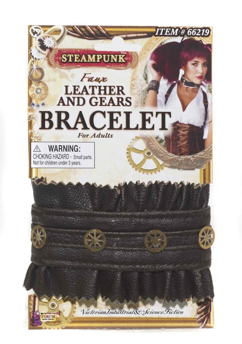 Steampunk Faux Leather &#x26; Gears Bracelet Adult Costume Jewelry