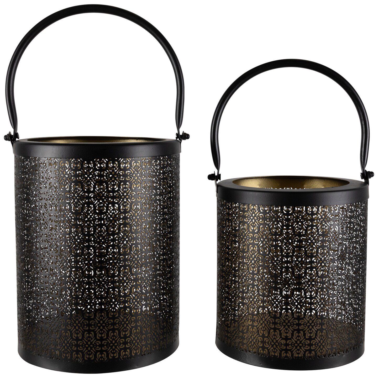Northlight Laser-Cut Design Iron Candle Holders with Handles - 9.5" - Black - Set of 2
