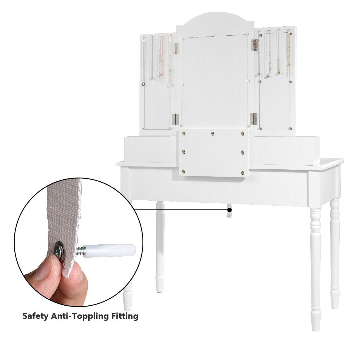 7 Drawers Vanity Set Dressing Table W/ Tri-Folding Mirror White