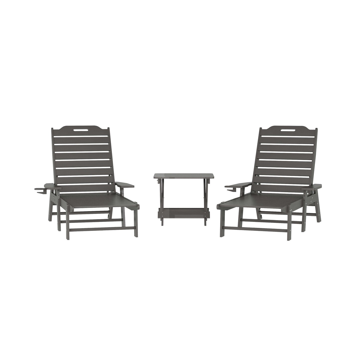 Merrick Lane Gaylord 3-Piece Adirondack Chairs/Table Set for Indoor/Outdoor Use with 2 Adjustable Lounge Chairs with Cup Holders and Folding Side Table