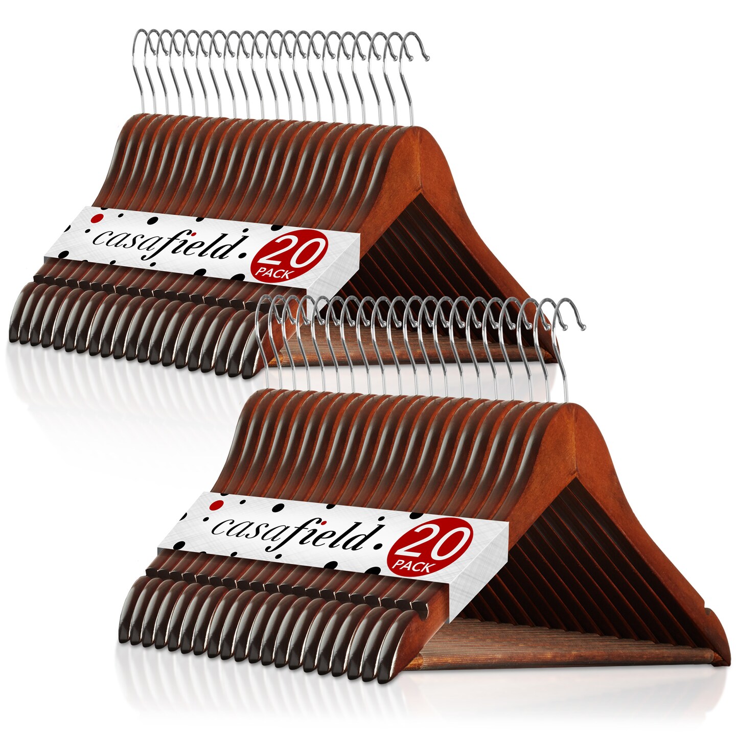 Casafield - 40 Wooden Suit Hangers - Premium Lotus Wood with Notches &#x26; Chrome Swivel Hook for Dress Clothes, Coats, Jackets, Pants, Shirts, Skirts