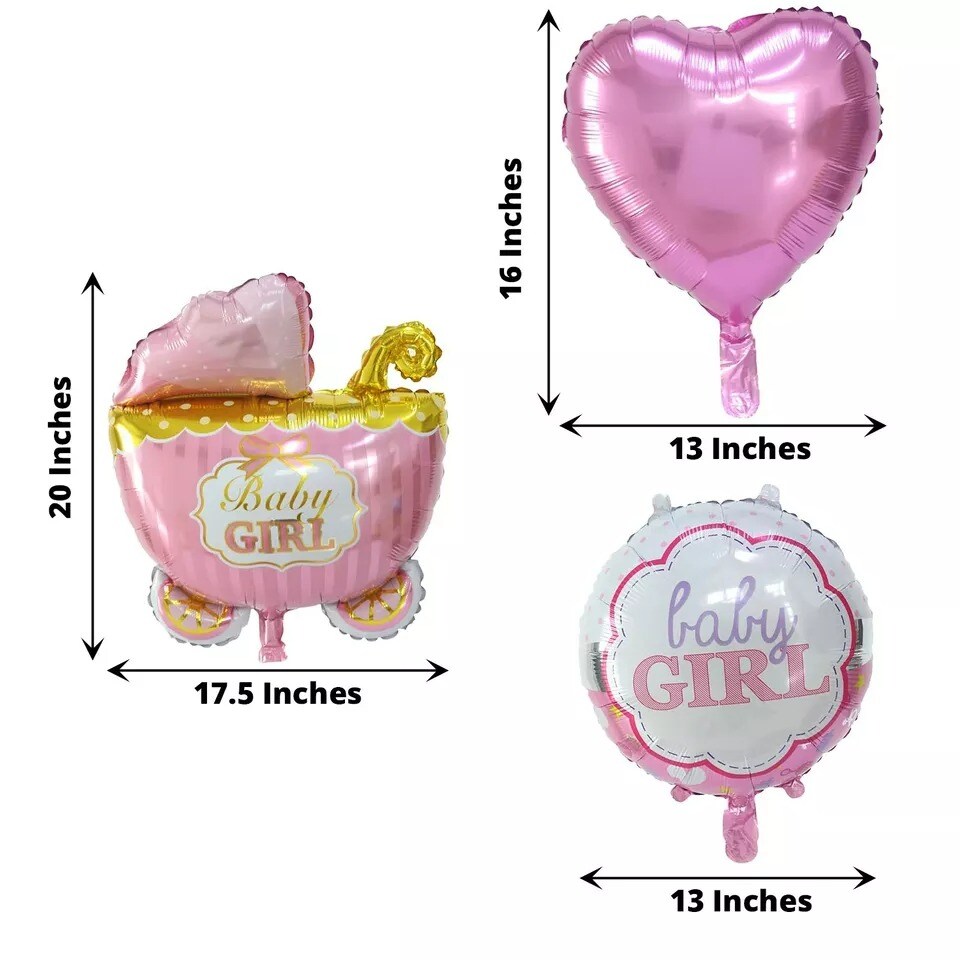 5 PINK Round Carriage Stars Baby Shower Mylar Foil BALLOONS