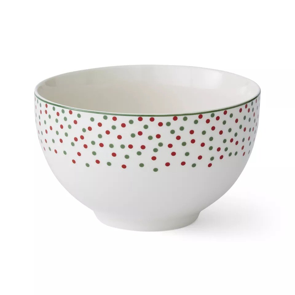Spode Christmas Tree Polka Dot Rice Bowl Soup Bowls, 6 inch, Set of 4, Porcelain