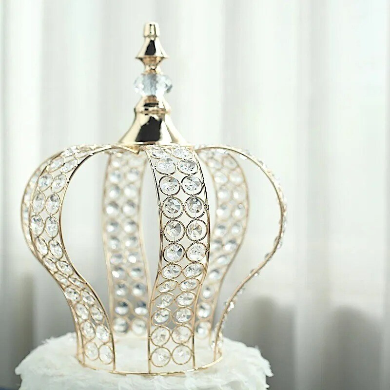 GOLD 14" tall Metal Crystal Beaded Royal Crown Cake Topper Cupcake