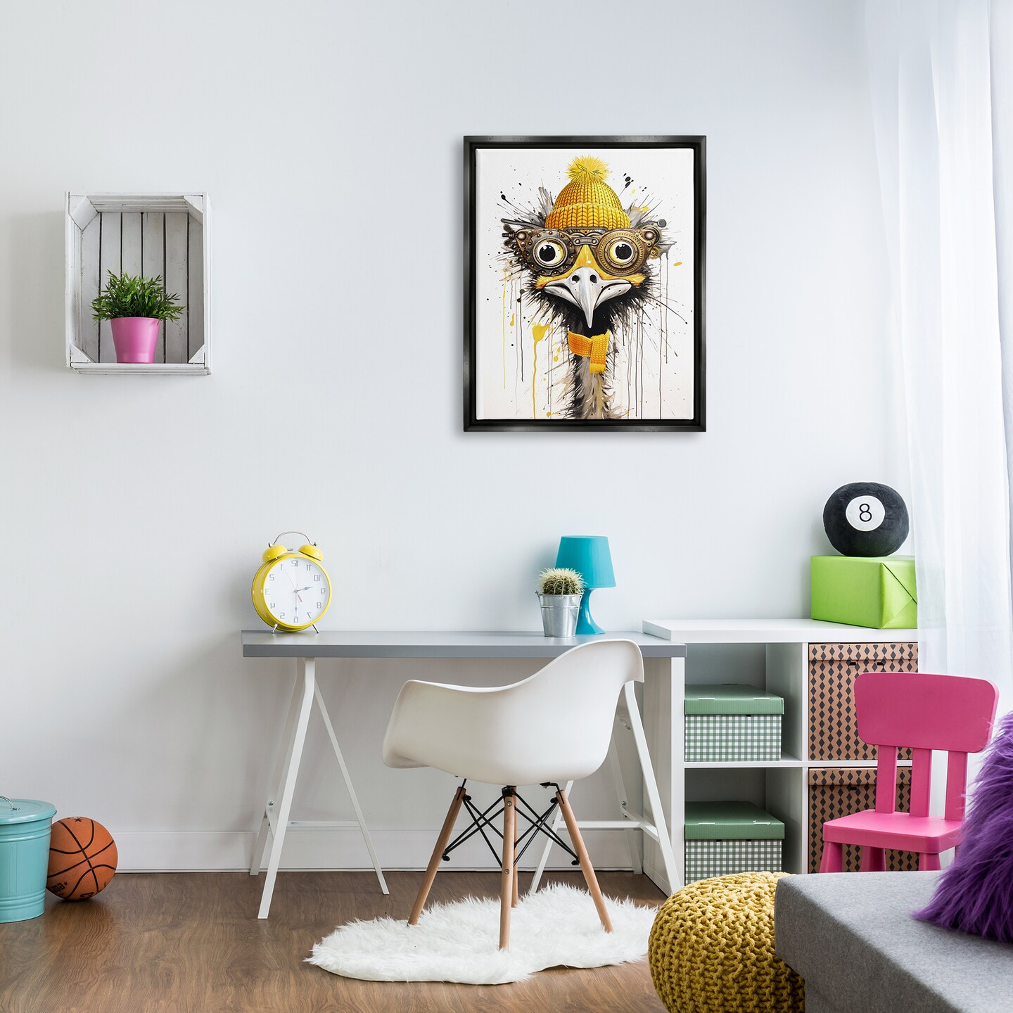 Stupell Industries Yellow Steampunk Emu Framed Floater Canvas Wall Art