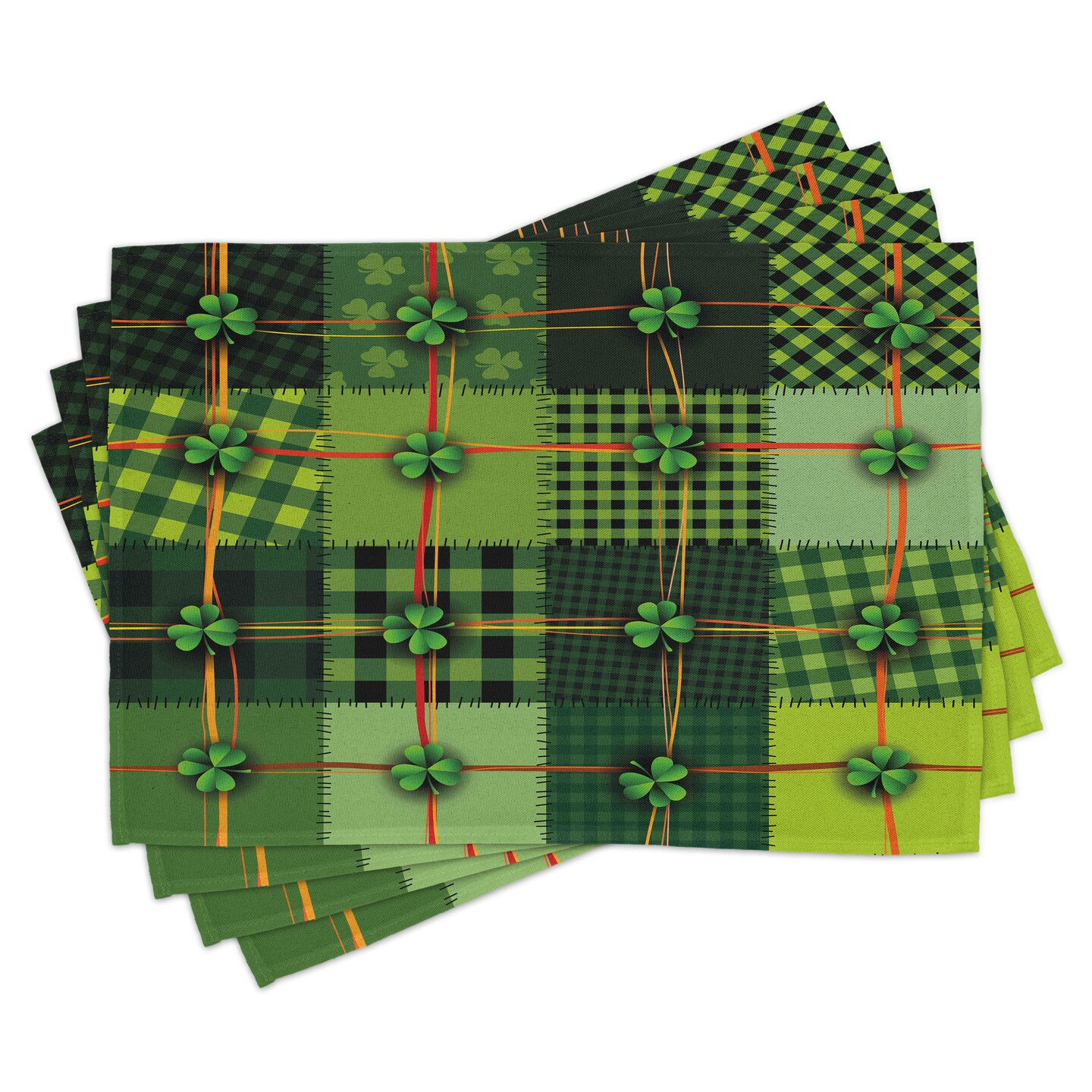 Ambesonne Irish Place Mats Set of 4, Patchwork Style St. Patrick&#x27;s Day Themed Celtic Quilt Cultural Checkered Clovers, Washable Fabric Placemats for Dining Table, Standard Size, Multicolor