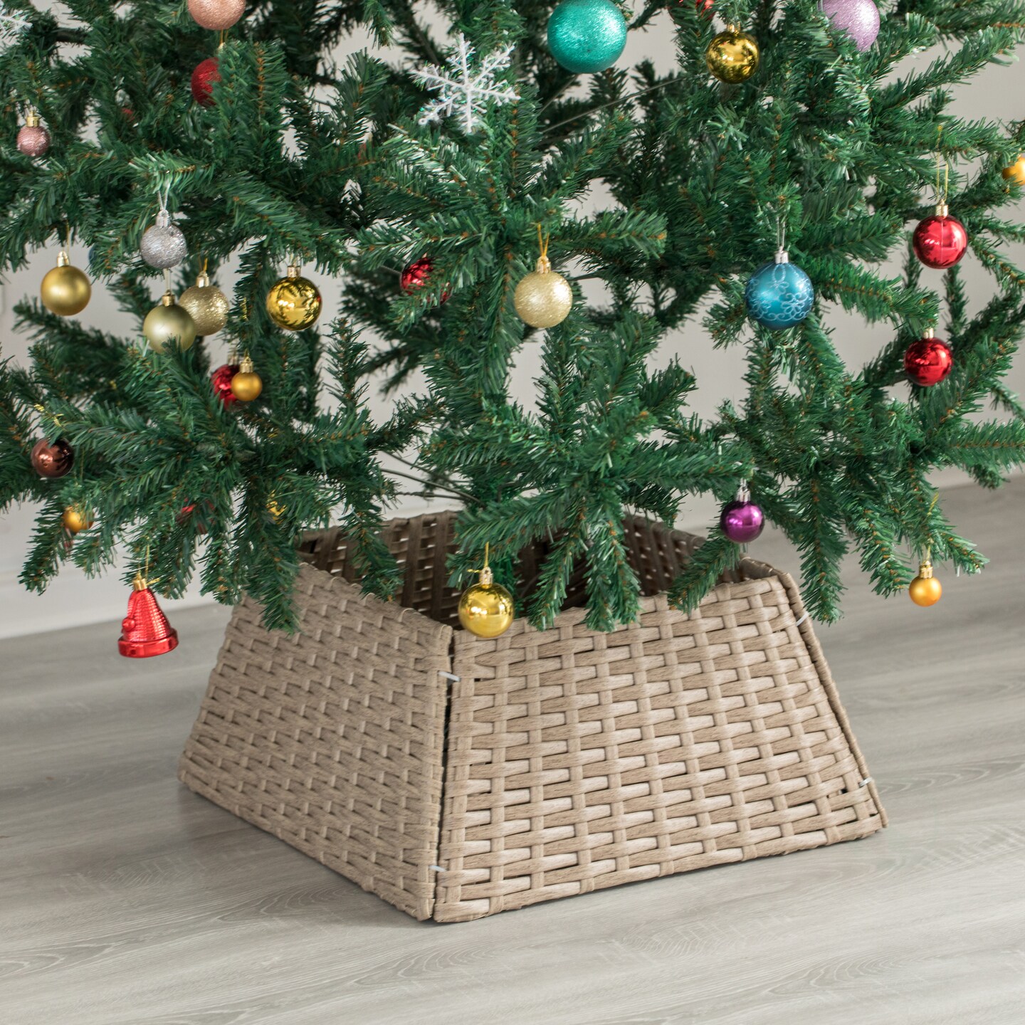 Foldable Christmas Tree Skirt Collar Basket, Ring Base Stand Cover, Rattan Plastic