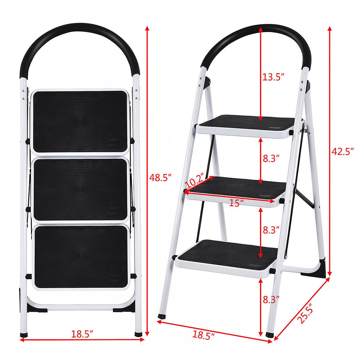 Costway 3 Step Ladder Folding Stool Heavy Duty 330Lbs Capacity Industrial Lightweight, Black