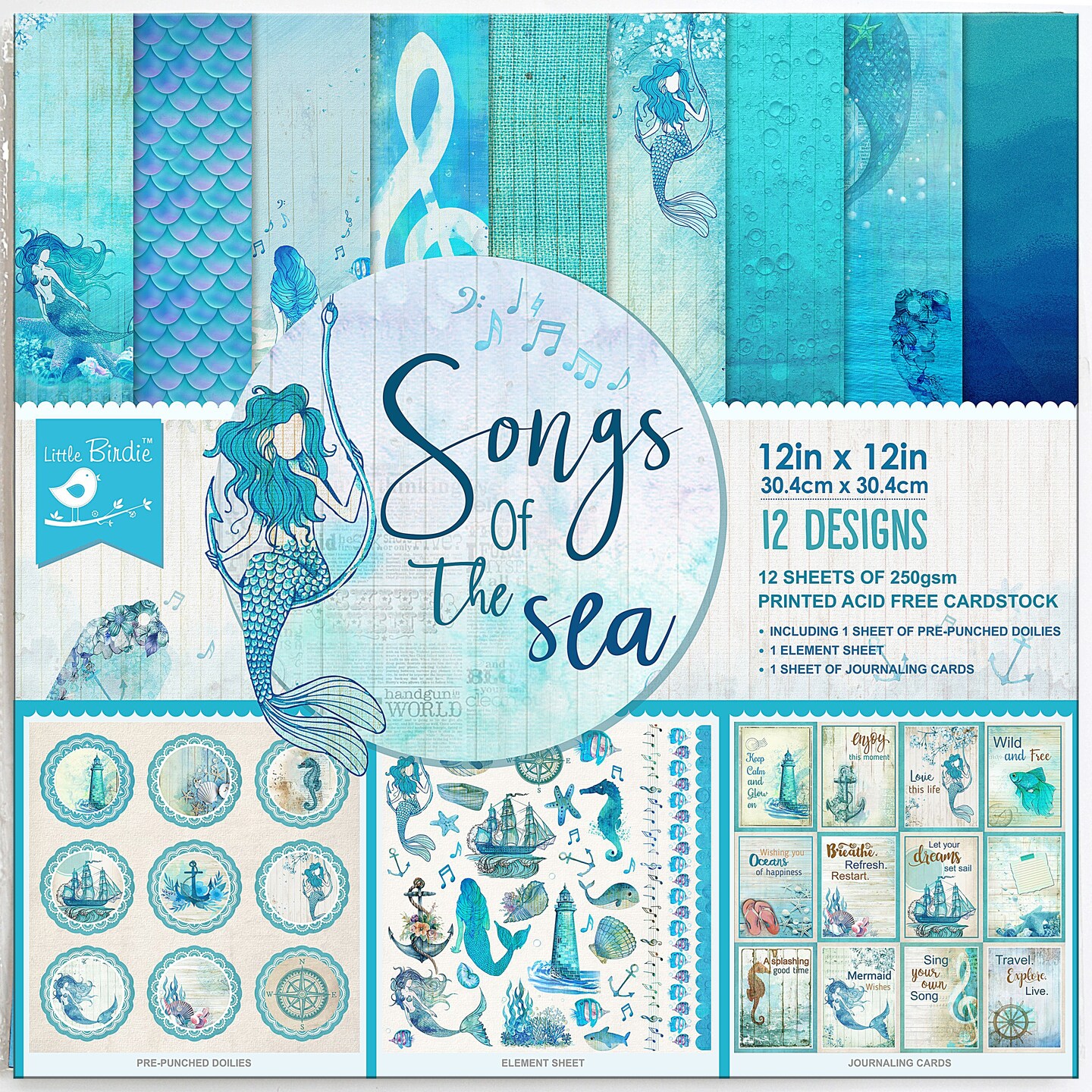 Little Birdie Cardstock Pack 12&#x22;X12&#x22; 12/Pkg-Songs of the Sea