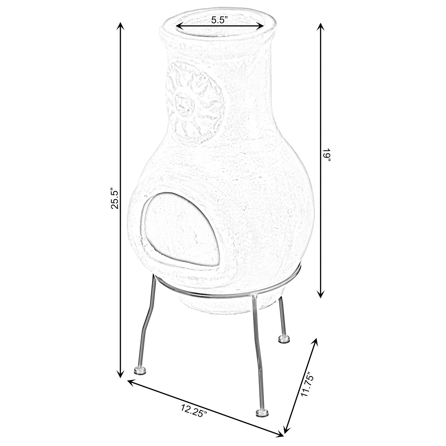 Beige Outdoor Clay Ciminea Outdoor Fireplace Sun Design Charcoal Burning Fire Pit with Sturdy Metal Stand, Barbecue, Cocktail Party, Family Gathering, Cozy Nights Fire Pit