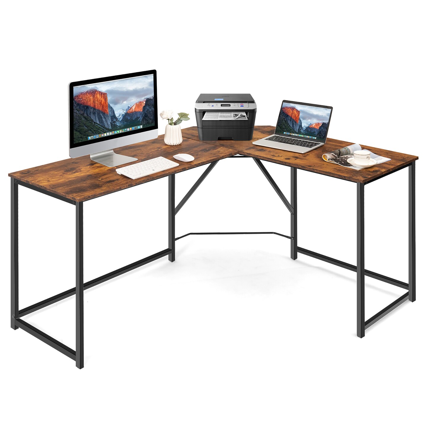 Costway 58''x 47'' L Shaped Corner Computer Desk Home Office Workstation Brown\Black