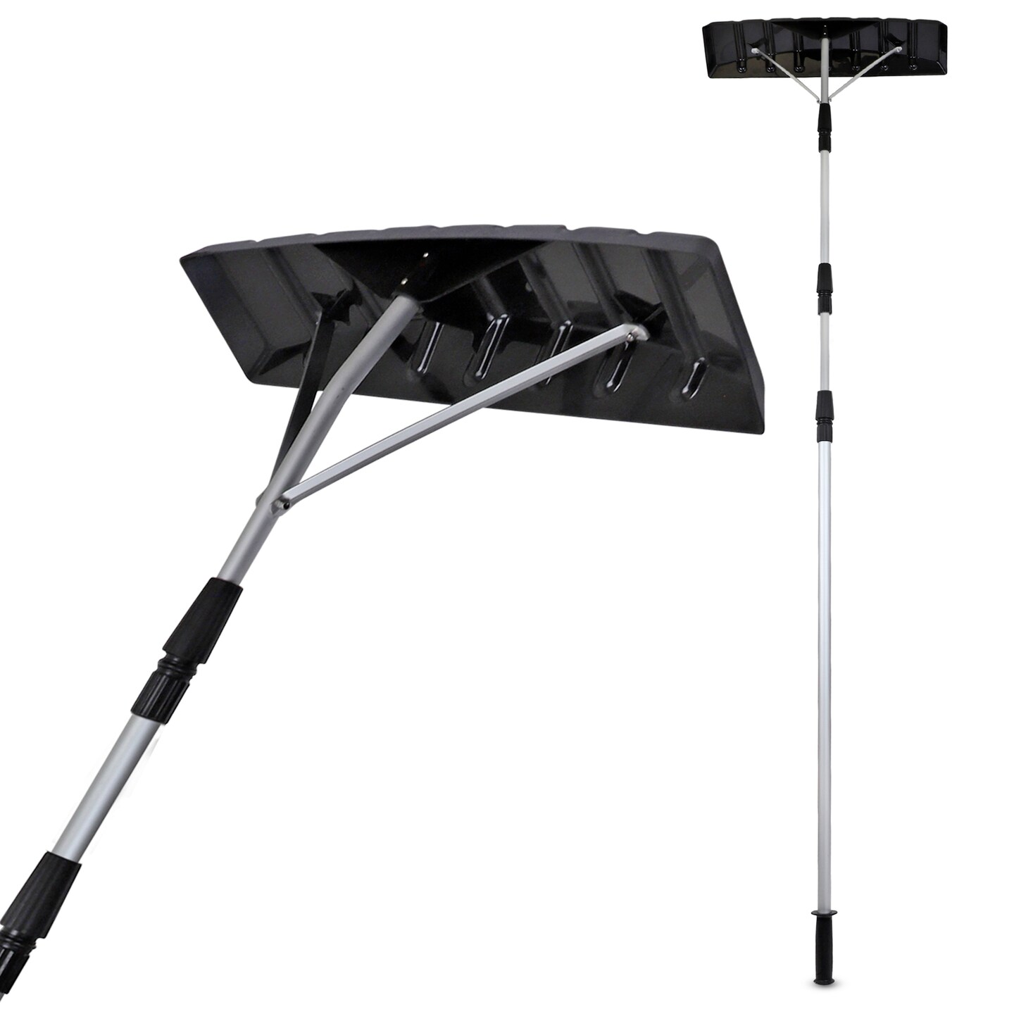 Snow Rake Shovel | Aluminum Snow &#x26; Leaf Removal Tool &#x26; Pusher Scraper for House Roof &#x26; Car with 24&#x201D; Rolling Blade, Lightweight 5-21&#x2019; Telescoping Extendable Handle &#x26; Nonslip Grip