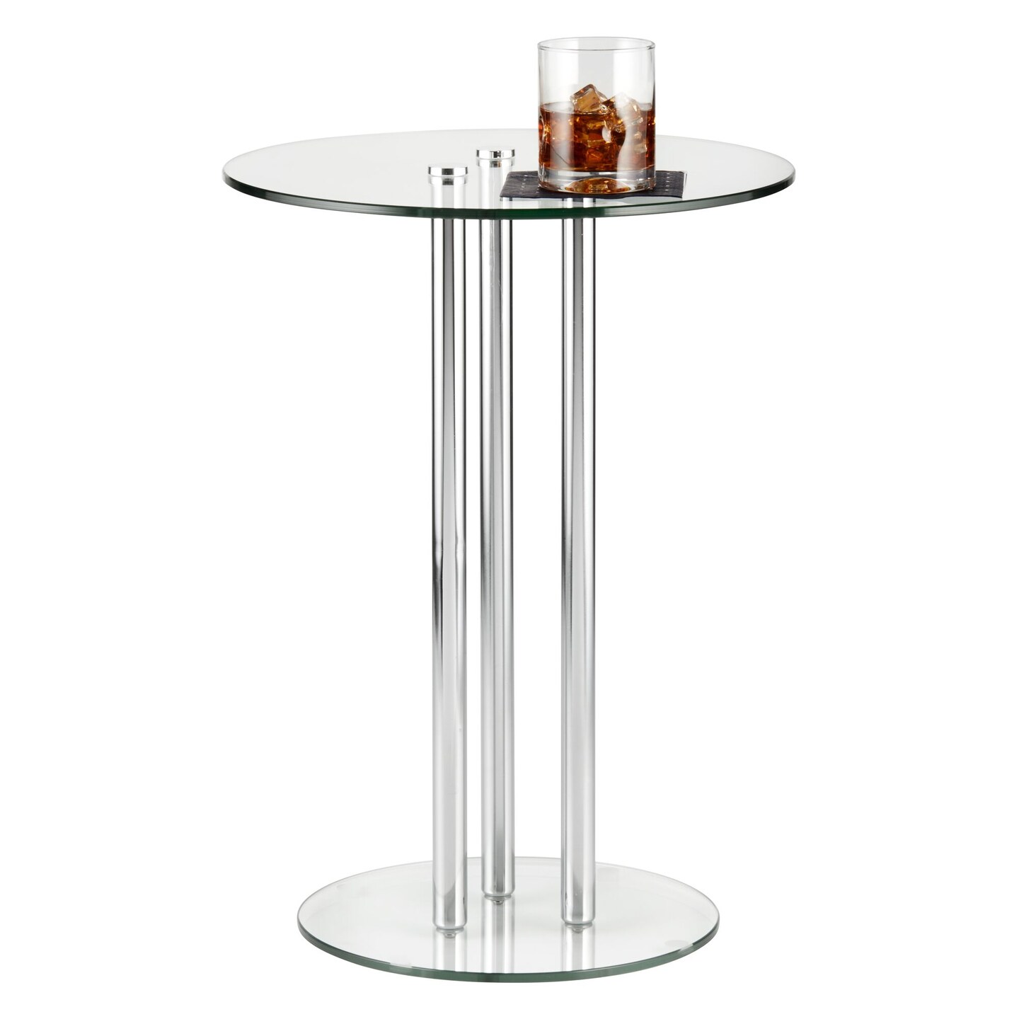 mDesign Metal and Glass Top 16&#x22; Round Accent Side/End Drink Table - Clear/Chrome