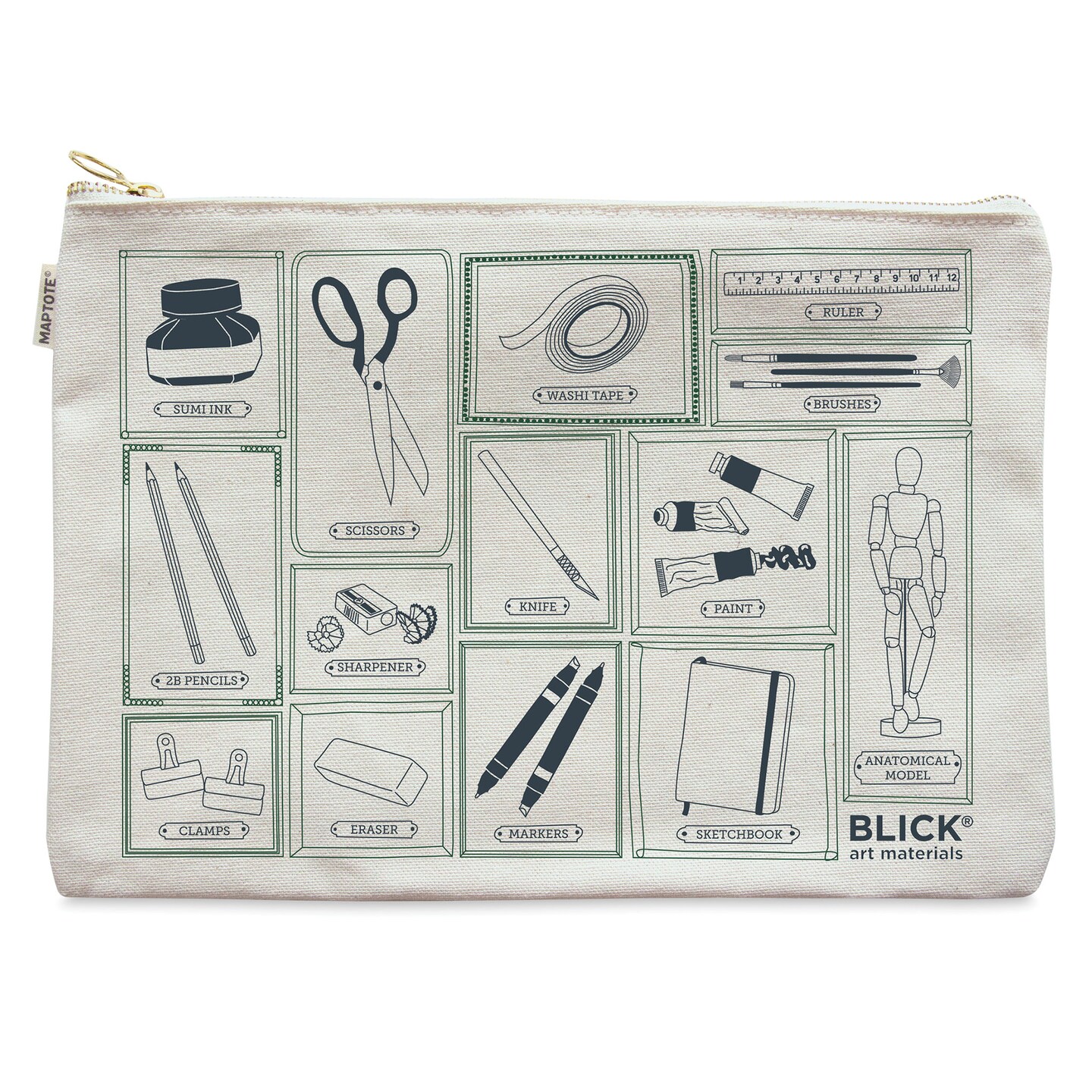 Blick Flat Zip Pouch by Maptote - Gray and Green