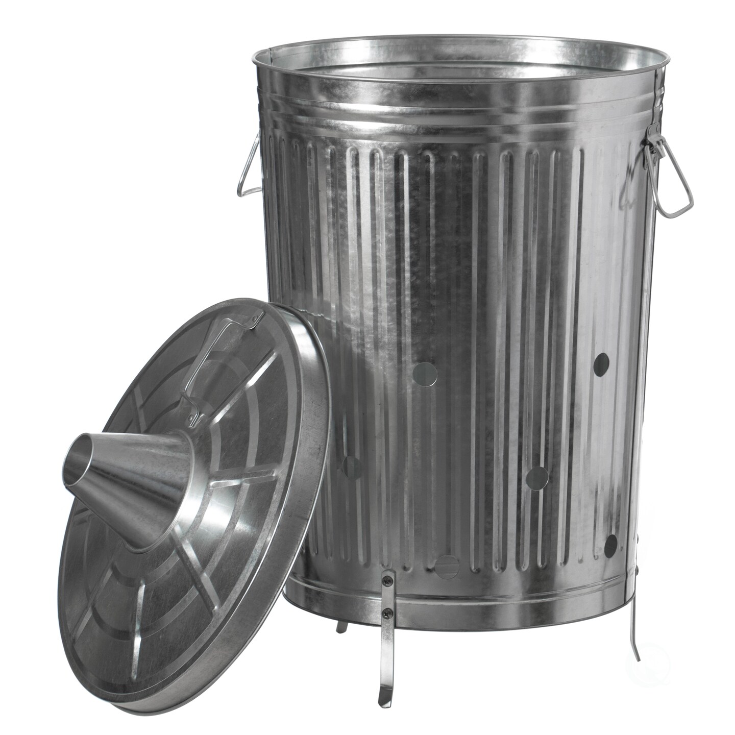 Silver Outdoor Galvanized Metal Garden Incinerator Can, for Yard, Patio, and Backyard