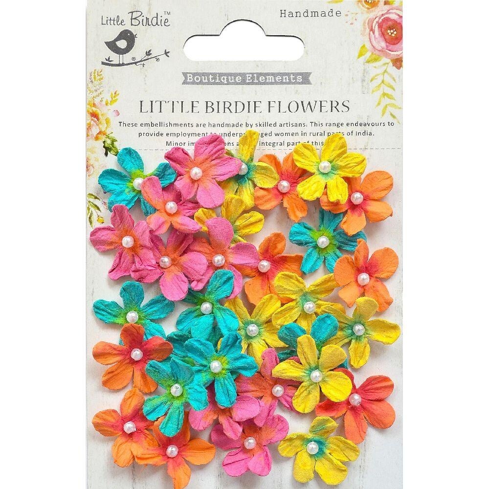 Little Birdie Pearl Petites Paper Flowers 32/Pkg