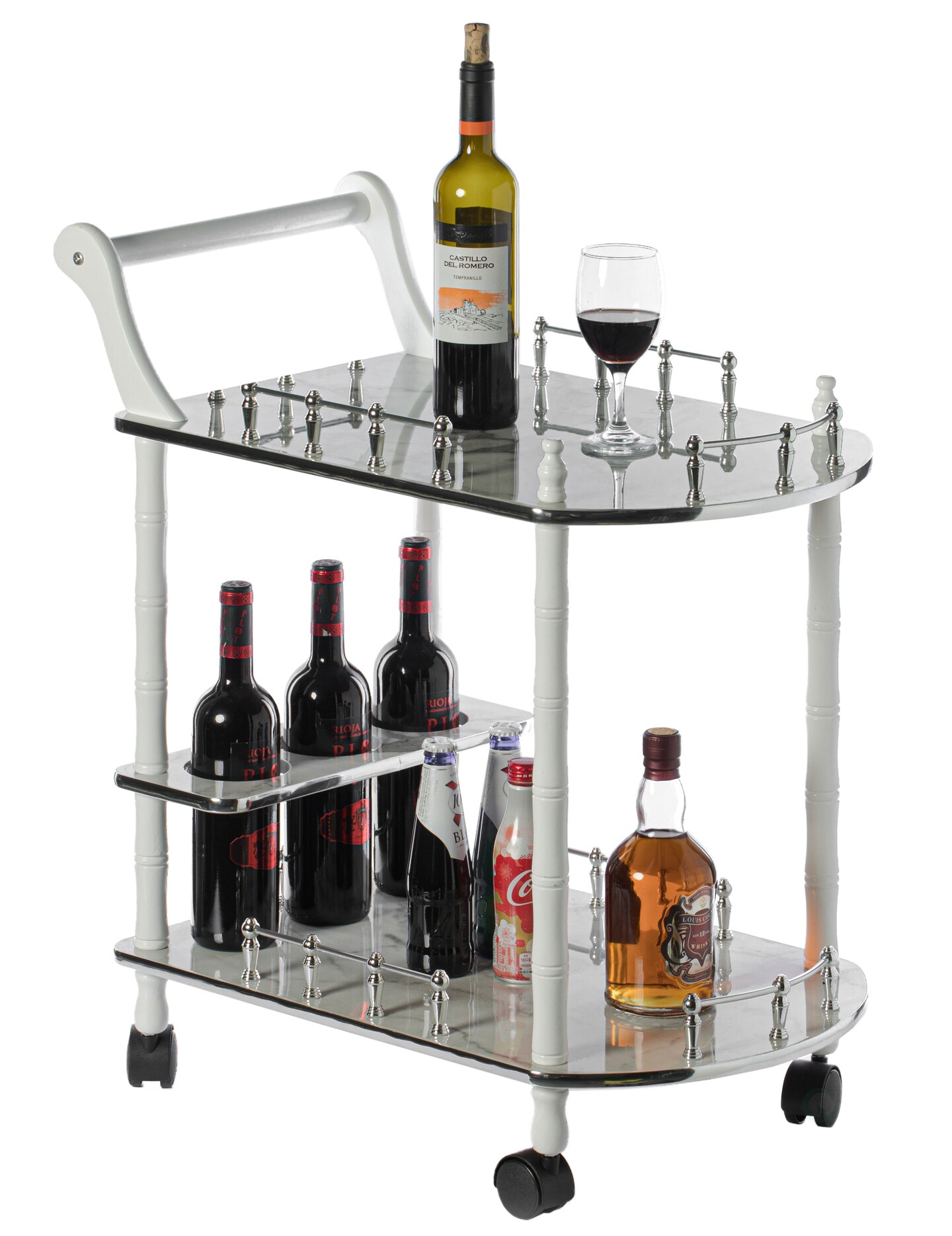Serving Bar Cart Tea Trolley, 2 Tier Shelves on Rolling Wheels, Mobile Liquor Bar for Wine Beverage Drink Dinner Party, Utility Kitchen Storage Island Coffee Cabinet for Dining Living Room, Wood
