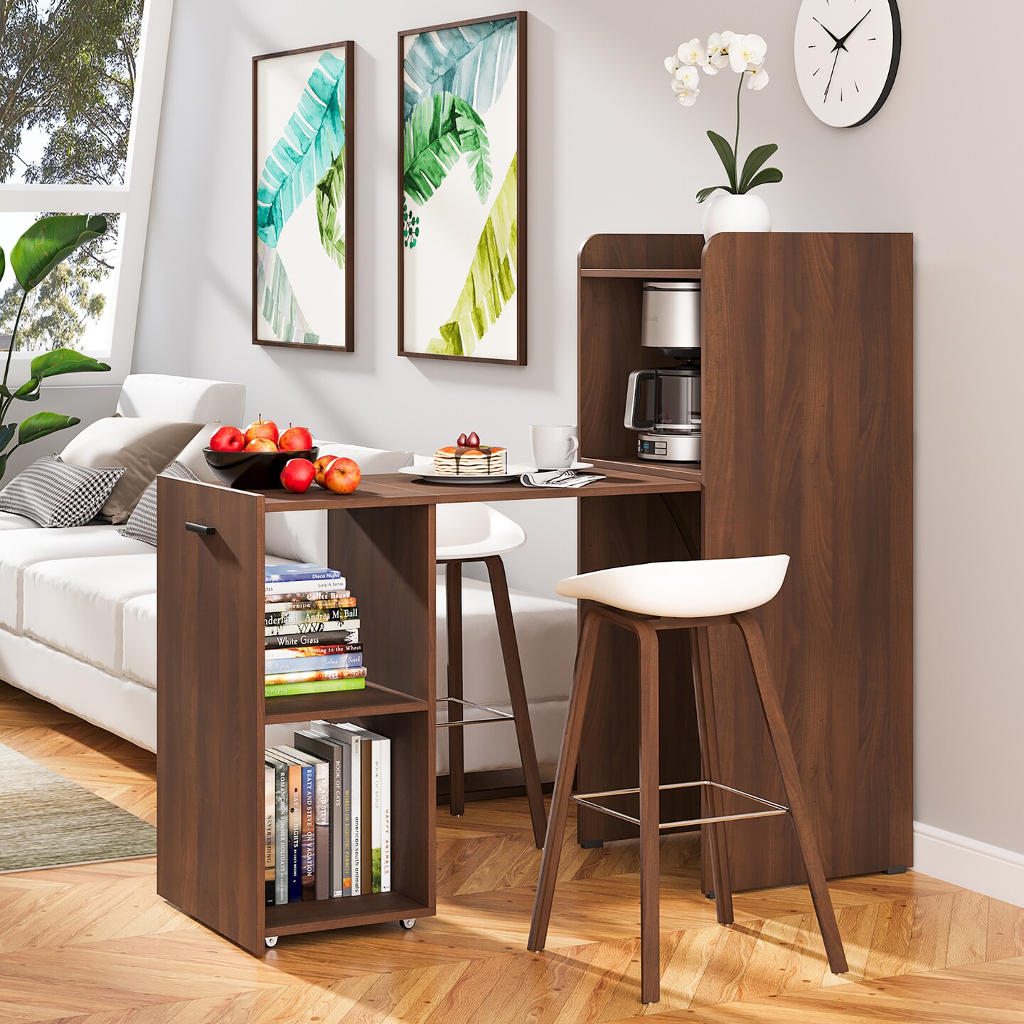 Costway Extendable Computer Desk Reversible Home Office Desk Study Writing Desk Natural/Brown