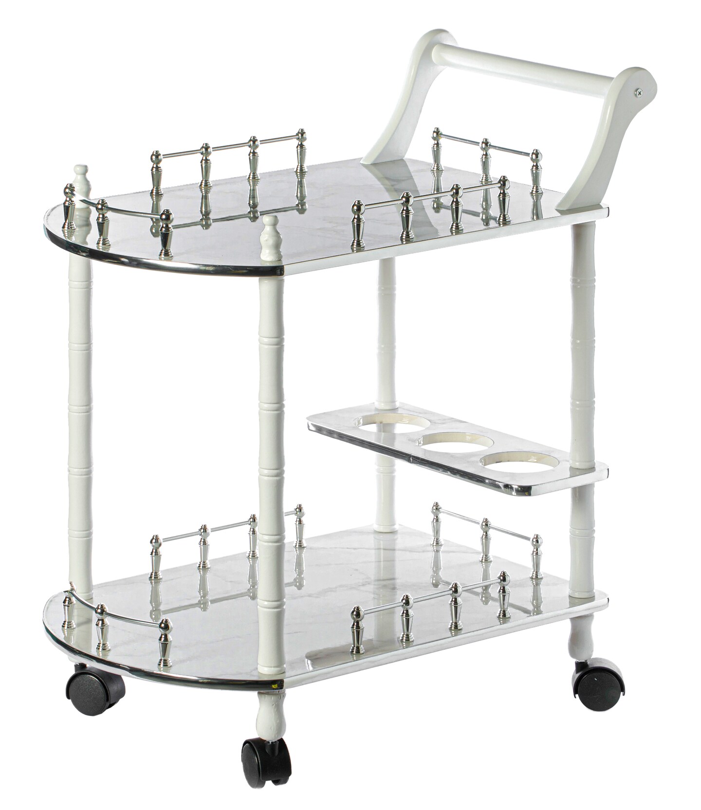 Serving Bar Cart Tea Trolley, 2 Tier Shelves on Rolling Wheels, Mobile Liquor Bar for Wine Beverage Drink Dinner Party, Utility Kitchen Storage Island Coffee Cabinet for Dining Living Room, Wood