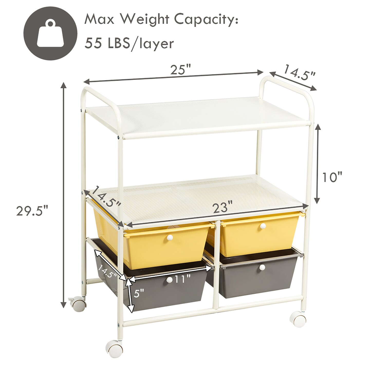 Costway Rolling Storage Cart w/4 Drawers 2 Shelves Metal Rack Shelf Utility Organizer