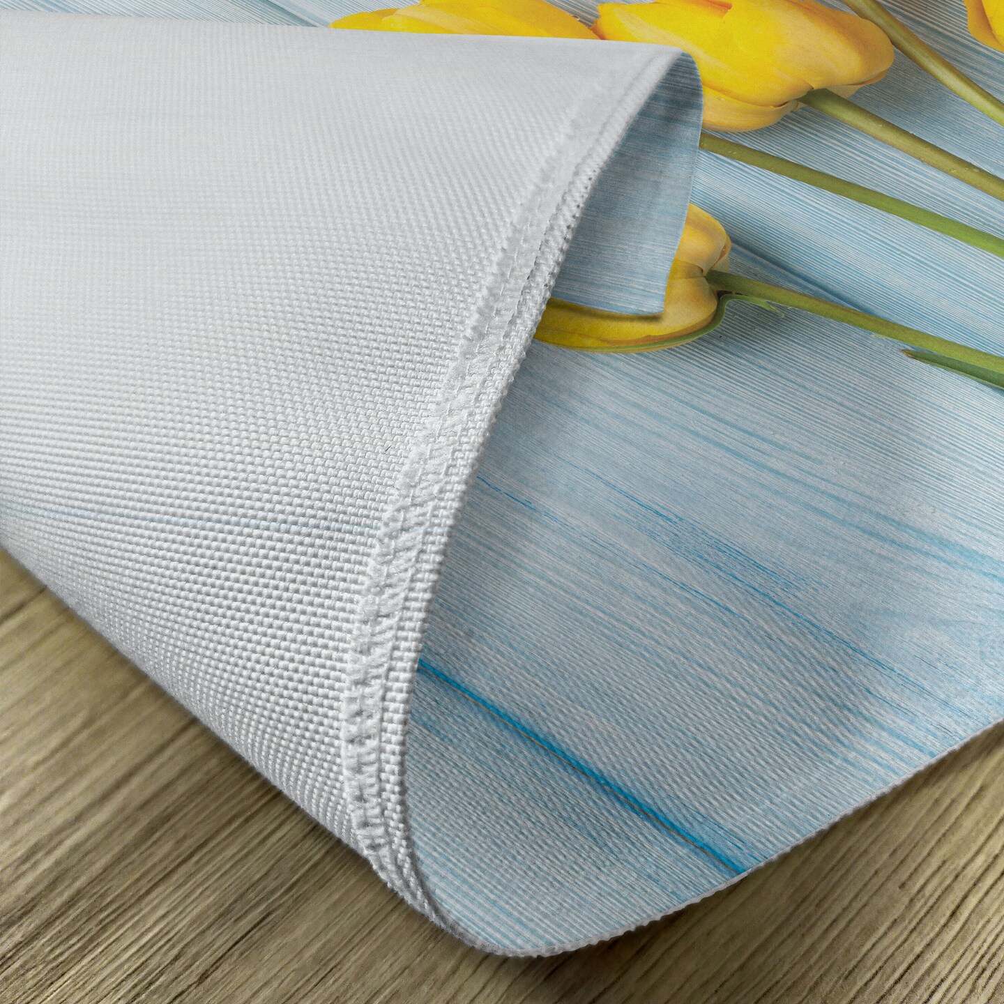 Ambesonne Tulip Place Mats Set of 4, Yellow Flowers on Old Wooden Rustic Background Valentines Romantic Theme, Washable Fabric Placemats for Dining Table, Standard Size, Yellow Green Pale Blue