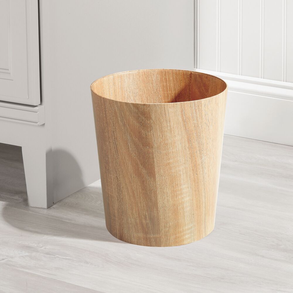 mDesign Bamboo Trash Can Wastebasket, Garbage Container Bin