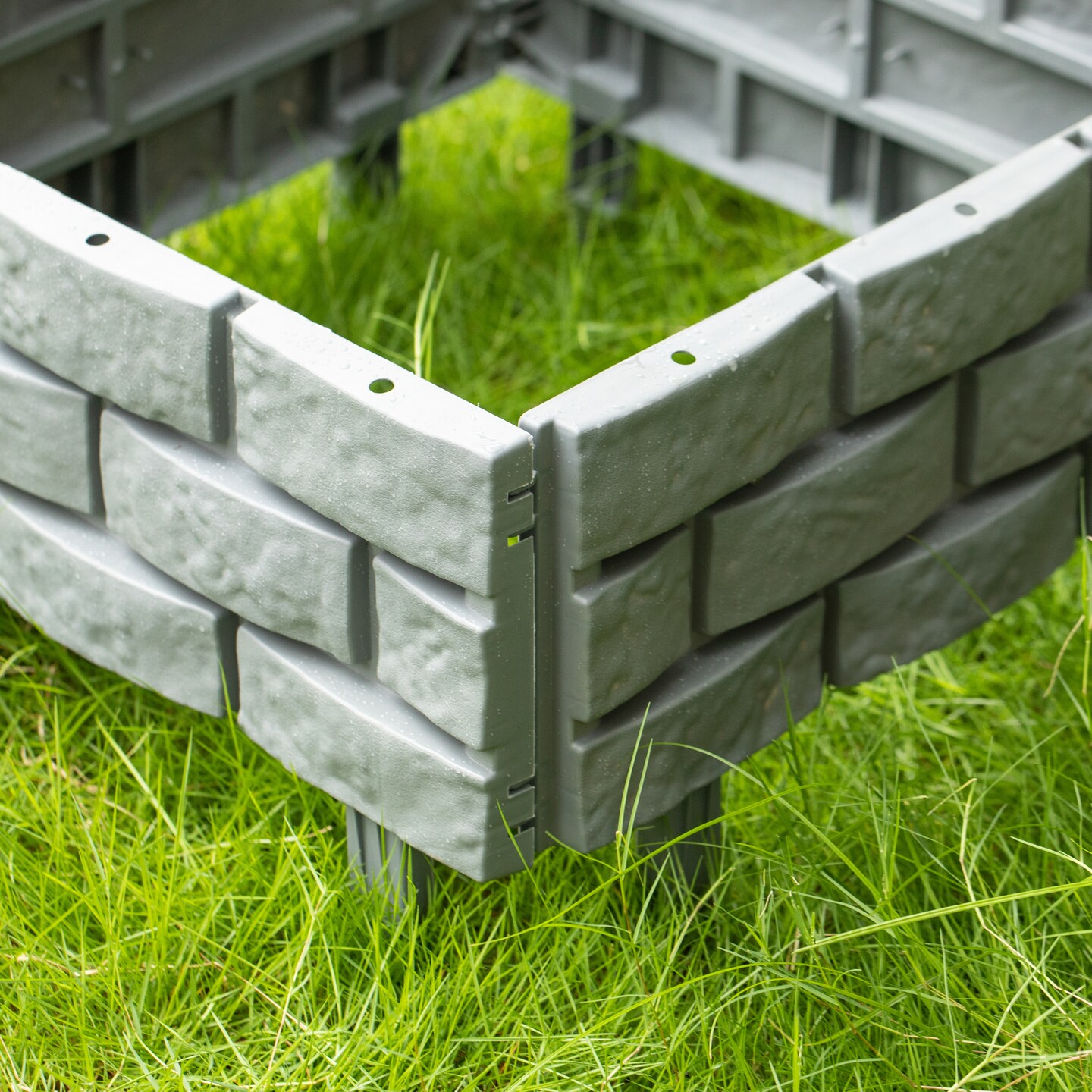 Imitation Stone Brick Designed Garden Border Edging Picket Fence, High Quality Fencing for Gardens, Landscape Edging, Pathways, Flower Beds, to Provide Protection from Animals, 4 Piece Set Grey