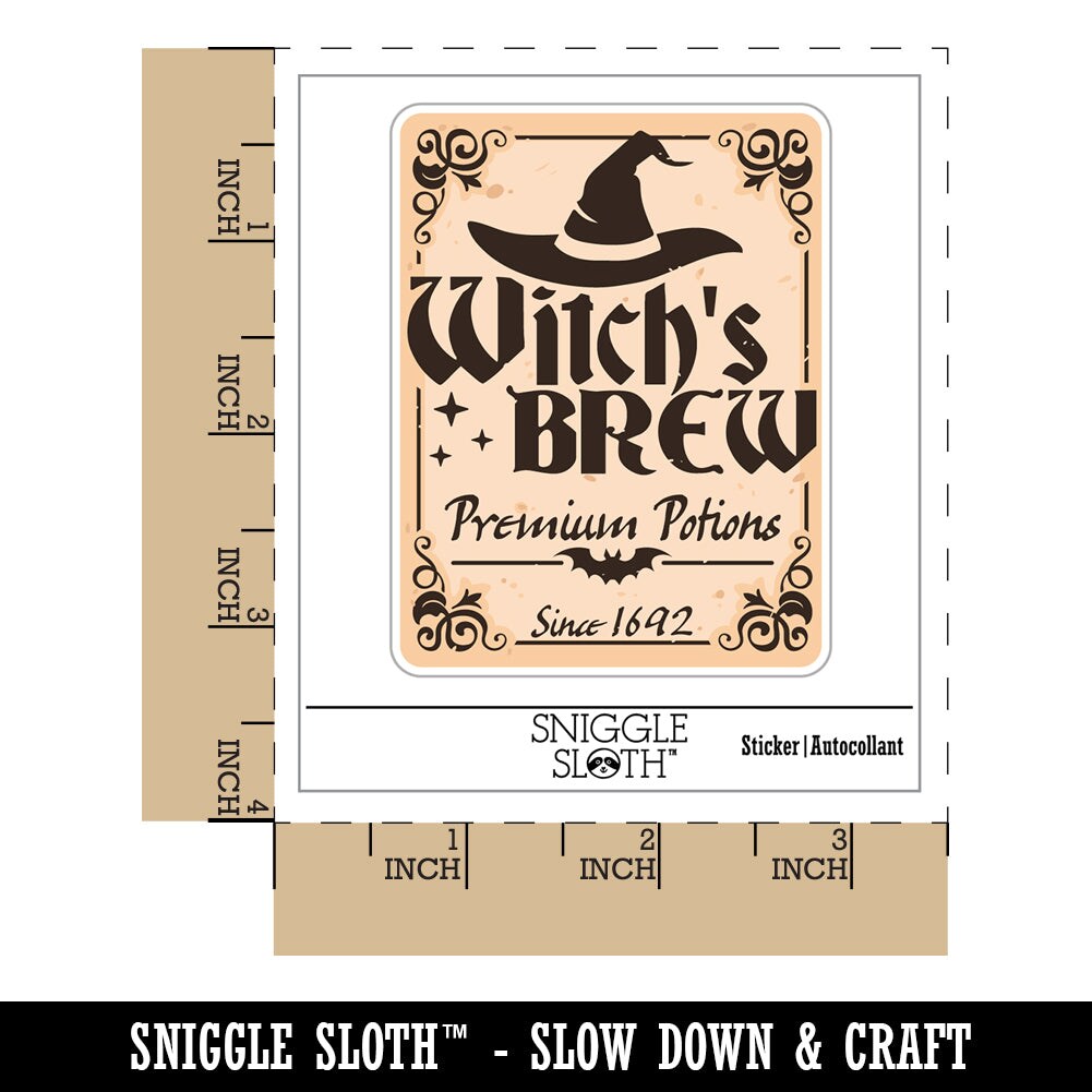 Witch&#x27;s Brew Potions Label With Bat Halloween Waterproof Vinyl Phone Tablet Laptop Water Bottle Sticker Set - 5 Pack