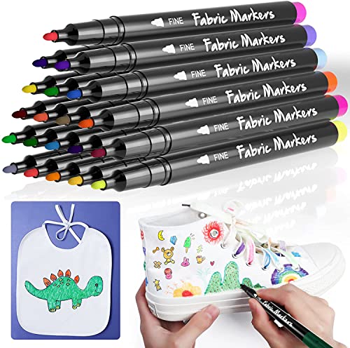 20 Colors Fabric Markers Permanent for Clothes Sneaker Shoes T Shirt Baby Onesies Bibs Bodysuit Pillow Canvas Tote Bags Graffiti Kids Adults Fabric Decorating, Fine Point Pen Fabric Paint Pens Set