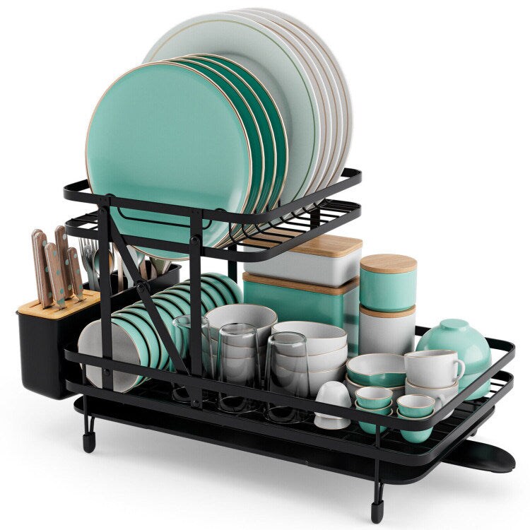 SKUSHOPS 2-Tier Collapsible Dish Rack with Removable Drip Tray